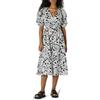 Amazon Essentials Abito Midi in Raso di Cotone con Busto Aderente e Gonna Svasata, Maniche a Sbuffo e Scollo a V Donna, Nero Avorio Folk Floral, M