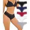 ALL OF SHE Confezione da 5 mutande da donna in cotone con pizzo, stile Brazilian Slip, sexy, intimo da donna, traspirante, hipster, in cotone, morbido, M