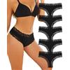 ALL OF SHE Mutande Brasiliana Donna Cotone Negro Slip Pizzo Set Mutandine a Vita Bassa Intimo Seducente Culotte Underwear Pacco da 5-XXL