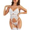RSLOVE Set di lingerie sexy da donna - ghetta in pizzo con reggicalze Body Lingerie 2 pezzi con reggiseno con ferretto e perizoma, bianco, XXL