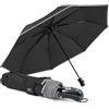 PERLETTI Ombrello Uomo Pieghevole Apri Chiudi Automatico - Tessuto Microfibra Bordino Riflettente di Sicurezza - Ombrello Antivento Resistente Compatto Robusto - Diametro 104 cm (Apri Chiudi Nero)