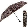 PERLETTI Ombrello Pieghevole Leopardato Piccolo Antivento - Mini Ombrello Tascabile Donna da Borsa Viaggio Maculato - Ombrellino Pioggia Portatile Resistente Animalier (Maculato Marrone, Manuale)