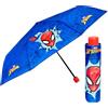 PERLETTI Ombrello Uomo Ragno Portatile da Bambino - Ombrello Pieghevole Marvel Pioggia Bimbo 7+ Anni con Spider - Ombrellino Mini Manuale Robusto - Diametro 91 cm (Blu e Rosso)