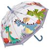 PERLETTI Ombrello Bambini Trasparente 3 4 5 Anni - Ombrello Pioggia Lungo Bambino Bambina a Cupola Antivento - Ombrellino Bimbo Asilo Resistente con Apertura di Sicurezza - Diametro 64 cm (Draghi)