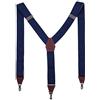 Massi Morino I Bretelle Uomo Blu Scuro a Y I Larghezza 3,5 cm I Bretelle Elastiche Regolabili con Inserti in Pelle I Clip in Metallo I Con Scatola Regalo