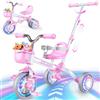 HappyGoLucky 5 in 1 Triciclo per Bambini Evolutivo, Bicicletta Bambini 1-5 Anni-Ruote Luminose/Maniglia Parentale/Sedili&pedali Regolabili, Giochi Bambini Regalo Gioco Bambina 1-5 Anni Giochi Da Esterno Pasqua