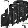 tectake® Set di 4 Valigie Rigide Mila, Trolley Inseribili con Rotelle Girevoli a 360°, Maniglia Telescopica Regolabile, Spazio Interno Espandibile, Robusta, Bilancia, Etichette - Nero