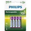 PHILIPS Batterie AAA - Batterie Ricaricabili HR03 - NiMH 1,2V - 1000 Ricariche - 950mAh