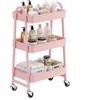 SONGMICS Carrello Scorrevole a 3 Livelli di Acciaio, Trolley da Cucina con 2 Freni e Manici, Carrello Mobile, Montaggio Facile, per Utensili Camera da Letto Lavanderia, Rosa BSC068S101
