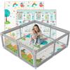 JUPPLIES Box Bambini 120×120 cm - Recinto Gioco per Neonato 6-24 Mesi, Rete Traspirante 360°, Struttura Antiscivolo e Robusta, Facile da Montare (Grigio con materassino)