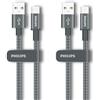 Philips DLC5030AA Cavo USB-C Confezione da 2 1 m, ricarica rapida da 18 W, cavo intrecciato resistente agli animali, trasferimento dati 480 Mbps, caricabatterie di tipo C per Android, CarPlay, Android