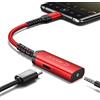 JSAUX Adattatore USB C a Jack 3,5mm con Ricarica PD 60W 2 in 1 per audio aux con microfono DAC Hi-Res supporto chiamate e, Compatible con iPhone 17/16/15, Galaxy S26/S25/S24,Pixel, iPad Pro/Air-Rosso