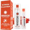 WHOOSH! Screen Shine Duo XL Kit Pulizia Telefono - 30 Ml + 100 Ml Bottiglie Anti-Perdita, 2 Panni Microfibra - Spray Pulizia Schermo Per Laptop, Occhiali E MacBook - Rimozione Impronte