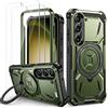 Lanhiem Cover per Samsung S23 5G, Magnetica con Anello, Antiurto Militare Indistruttibile, Protezione Completa del Corpo a 360°con 2 Vetro Temperato, Heavy Duty Custodia per Samsung Galaxy S23, Verde
