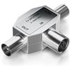 deleyCON Distribuzione Antenna T-Accoppiamento per T-Adattatore TV Accoppiamento Coassiale Spina Coassiale 2x Argento