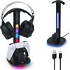 Mcbazel Stazione di Ricarica, Caricatore per PS5 Controller DualSense con Supporto per Cuffie, Illuminazione RGB