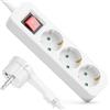 deleyCON Multipresa 3 Vie con Spina Piatta - 1,4m Cavo - con Interruttore ON/OFF - Ideale Dietro Mobili, Presa Multipla Distribuzione Estensione Barra Alimentazione 3680W 16A - Bianco