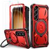 Lanhiem Cover per Samsung S23, 14FT Antiurto, 360° Supporto, Rosso