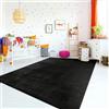 TT Home Tappeto Stanza Bambini Lavabile Moderno Pastello Monocromatico Antiscivolo Soft, Colore:Nero, Dimensione:100x200 cm