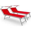 Bricozone Set Da Due Lettini Prendisole Professionale Pieghevole In Alluminio Tettuccio Parasole Orientabile Sdraio Lettino Prendisole 182 x 60 x 38 Cm Mare Spiaggia Piscina Giardino Rosso
