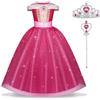 URAQT Costumi Principessa, 3 Pcs Vestito Bambina Bella Addormentata Costume con Accessori, Ragazza Abiti Principessa Abito Principessa Rosa da Carnevale Halloween Cosplay(130cm)
