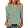 WNEEDU Maglietta a Maniche 3/4 Donna - Henley T-Shirt Camicetta a Maglia Maglione Leggero e Sottile Casual Basic Blusa Bottoni Scollo a Rotondo Verde M