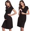 Irdcomps Camicia da Notte Donna Premaman Cotone Camicia Notte Allattamento Estiva Manica Corta Parto Ospedale Pigiama Vestito Gravidanza con Funzione di Allattamento al Seno Nero XL