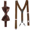 Massi Morino I Bretelle con Papillon Marrone I Bretelle Elastiche a Y con Fermagli I Larghezza 3,5 cm I Lunghezza Regolabile I Taglia Unica