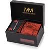 Massi Morino Cravatta con Fazzoletto da Taschino Set Uomo incl. Gemelli, Fermacravatta e Confezione Regalo - Set Cravatta Uomo per Matrimonio