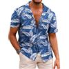 COOFANDY Uomo Camicia Hawaii Estate Lino Maniche Corte Cotone Casual Button Down Blu M
