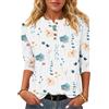 WNEEDU Maglietta a Maniche 3/4 Donna - Henley T-Shirt Camicetta a Maglia Maglione Leggero e Sottile Casual Basic Blusa Bottoni Scollo a Rotondo XL