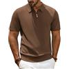 PJ PAUL JONES Polo da uomo a maniche corte con cerniera a 1/4, polo da golf, maglietta casual, Marrone, M