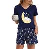 Litherday Pigiama Donna Estivo Scollo V Stampato Shorts Blu Luna XXL