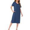 Wikoan Abiti Lunghi da Donna Camicie da Notte con Scollo a V Colori Solidi Abiti Lunghi a Maniche Corte con Tasche,Blu Navy,S