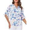 GRACE KARIN Donne Elegante Blusa Estiva Fiori Tunica Boho Leggera Collo a V Top Vacanza Tempo Libero Top Fiori Blu L