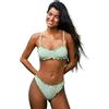Cupshe Set Costume da Bagno da Donna Bikini a Due Pezzi, con Scollo a Scodella, Volant sul Retro, Auto-Allacciatura, Spalline Regolabili, Vita Bassa, Strisce verdi., L