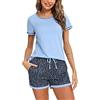 Litherday Pigiama Donna Estivo Cotone con Shorts a Stelle Azzurro Cielo S