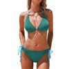 Cupshe Set Bikini da Donna con Scollo a V, Spalline Auto-Allacciate, Costume da Bagno Testurizzato, Fondo Basso con Coulisse Laterale, Verde acqua, M