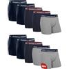 DANISH ENDURANCE Boxer Uomo Cotone Elasticizzato Premium, Mutande Intimo Traspirante, Pacco da 10 Paia Multicolore (4xBlu Marino, 3X Blu Marino/Bordeaux, 3xGrigio/Blu Marino) M