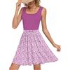 WNEEDU Abiti Estivi Senza Maniche Donna Floreale Abito Swing in Linea A Vacanza Mini-Abito Colore Patchwork con Scollo a U e Tasche