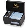 Massi Morino Cravatta con Fazzoletto da Taschino Set Uomo incl. Gemelli, Fermacravatta e Confezione Regalo - Set Cravatta Uomo per Matrimonio