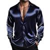 Barry.Wang Camicie da uomo a maniche lunghe, elasticizzate, tinta unita, con bottoni, in raso, per occasioni formali, casual, aziendali, matrimoni, feste, blu navy, 3XL