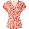 GRACE KARIN Camicia da donna con fiori boho con scollo a V, a maniche corte, in rete, slim fit, vintage, estiva, Fiori arancioni, M