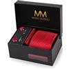 Massi Morino Cravatta con Fazzoletto da Taschino Set Uomo incl. Gemelli, Fermacravatta e Confezione Regalo - Set Cravatta Uomo per Matrimonio