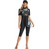 BlueSnow Modest Short Sleeve Swimsuits for Women 3-Piece Bathing Suits Floral Print Swimming Suits Plus Size Rash Guard