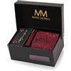 Massi Morino Cravatta con Fazzoletto da Taschino Set Uomo incl. Gemelli, Fermacravatta e Confezione Regalo - Set Cravatta Uomo per Matrimonio