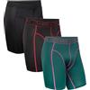 DANISH ENDURANCE Boxer Uomo Sportivi, 3 Paia, Multicolore (1x Nero, 1x Nero/Rosso, 1x Verde) Gamba Lunga, XXL