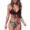 CUPSHE, Costume da bagno da donna con nodo con stampa floreale regolabile, Nero, M
