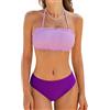 CUPSHE Bikini da donna, due pezzi, costume da bagno a fascia con laccetto posteriore a vita media e spalline rimovibili, Lavanda/Viola scuro, M