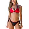 CUPSHE Bikini da donna Halter Plunging Neck Tie Back Color Block Costume da bagno cinghie regolabili coulisse laterale, Rosso/nero, XL